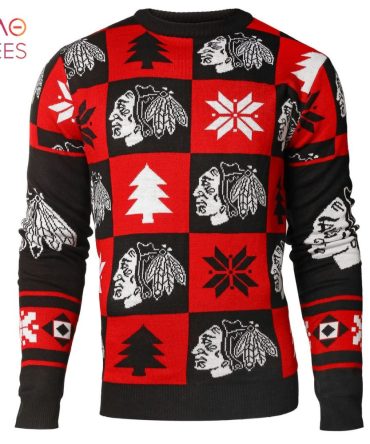 Best Chicago Blackhawks Patches Nhl Ugly Crew Neck Ugly Christmas Sweater By Forever Collectibles