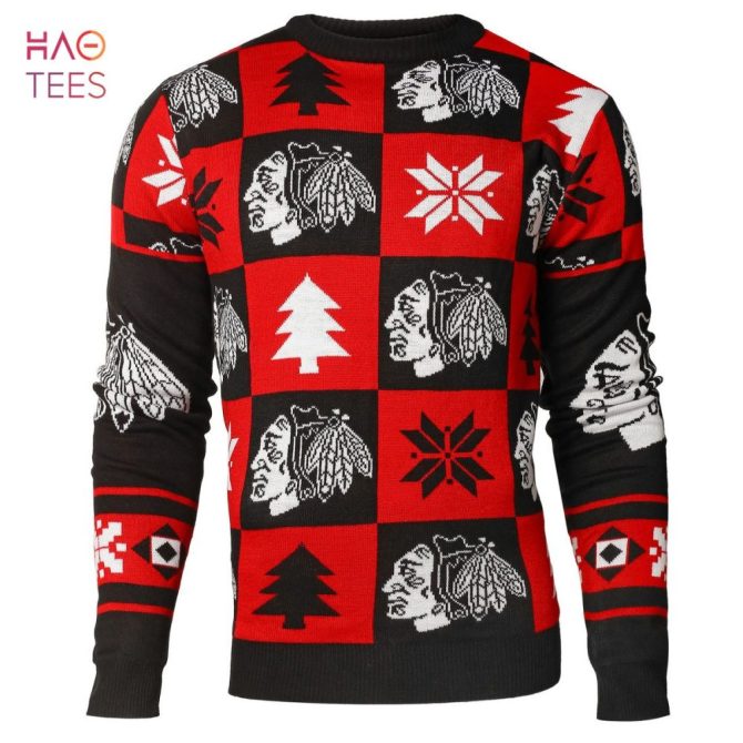 Best Chicago Blackhawks Patches Nhl Ugly Crew Neck Ugly Christmas Sweater By Forever Collectibles