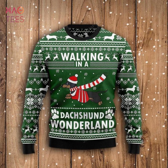 Best Christmas Dog Walking In A Dachshund Wonderland Ugly Christmas Ugly Christmas Sweater
