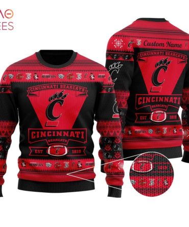 Best Cincinnati Bearcats Football Team Logo Custom Name Personalized Ugly Christmas
