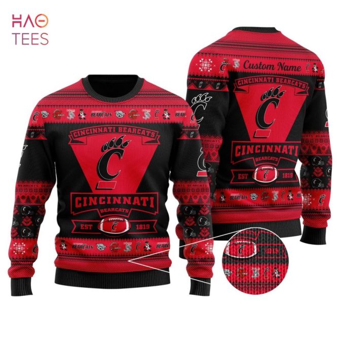 Best Cincinnati Bearcats Football Team Logo Custom Name Personalized Ugly Christmas