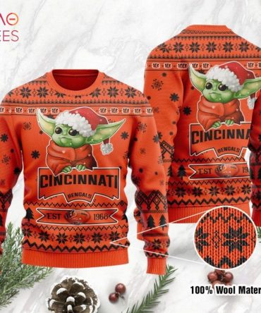 Best Cincinnati Bengals Cute Baby Yoda Grogu Ugly Christmas Ugly Christmas Sweater Ugly