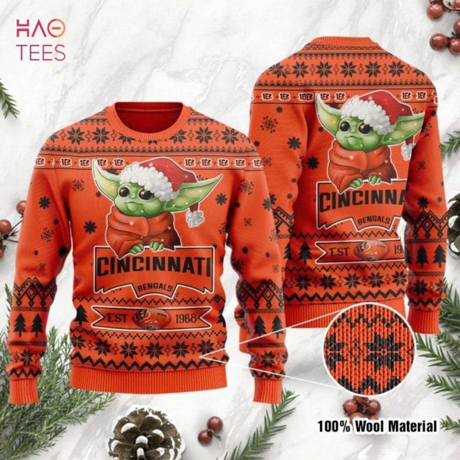 Best Cincinnati Bengals Cute Baby Yoda Grogu Ugly Christmas Ugly Christmas Sweater Ugly