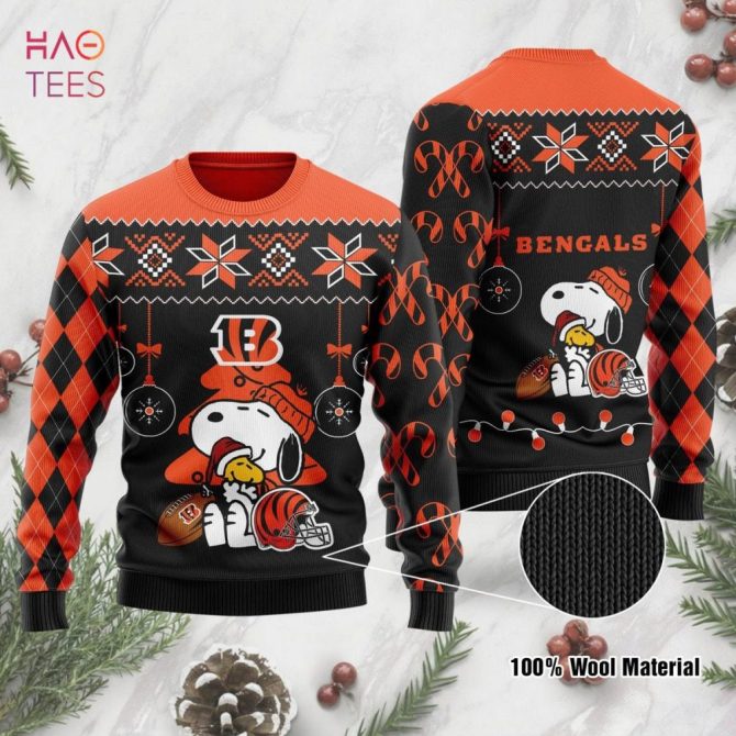 Best Cincinnati Bengals Funny Charlie Brown Peanuts Snoopy Ugly Christmas Ugly Christmas Sweater - Image 2