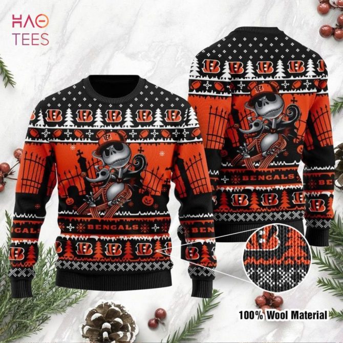 Best Cincinnati Bengals Jack Skellington Halloween Ugly Christmas Ugly Christmas Sweater Ugly Christmas Sweater