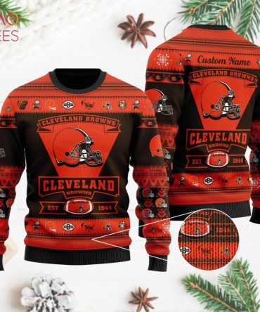 Best Cleveland Browns Football Team Logo Custom Name Personalized Ugly Christmas