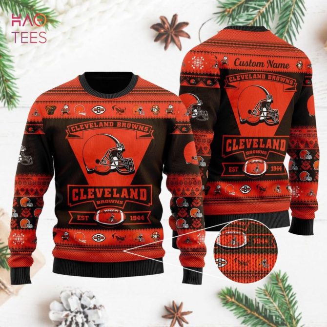 Best Cleveland Browns Football Team Logo Custom Name Personalized Ugly Christmas - Image 6