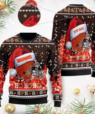 Best Cleveland Browns Symbol Wearing Santa Claus Hat Ho Ho Ho