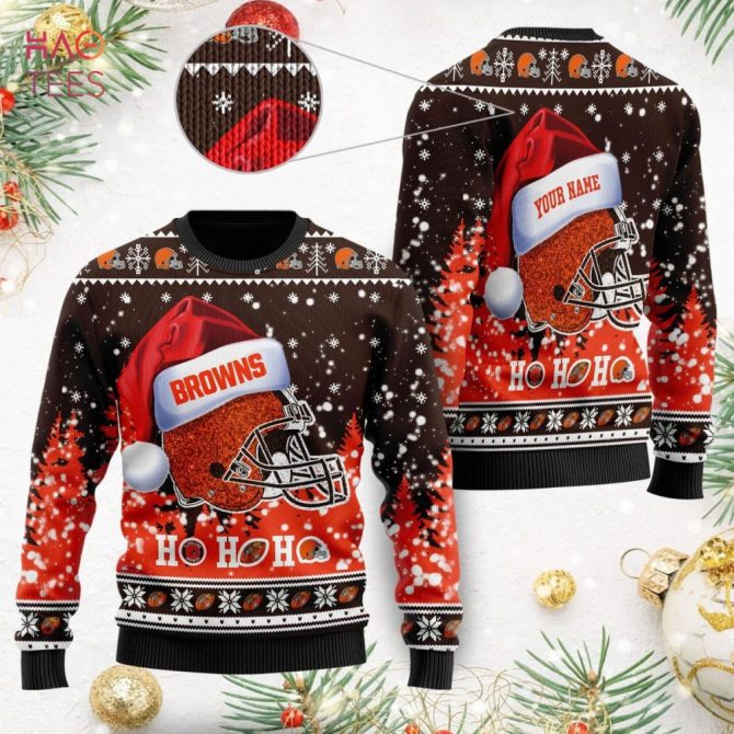 Best Cleveland Browns Symbol Wearing Santa Claus Hat Ho Ho Ho