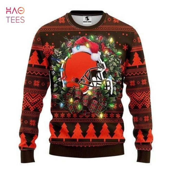Best Cleveland Browns Ugly Christmas Ugly Christmas Sweater All Over Print Sweatshirt Ugly - Image 3