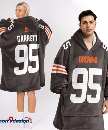 Captain Myles Garrett 95 Cleveland Browns Football Hooded Blanket Hoodie