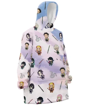 Chibi Hashira Pattern Demon Slayer Hooded Blanket Hoodie
