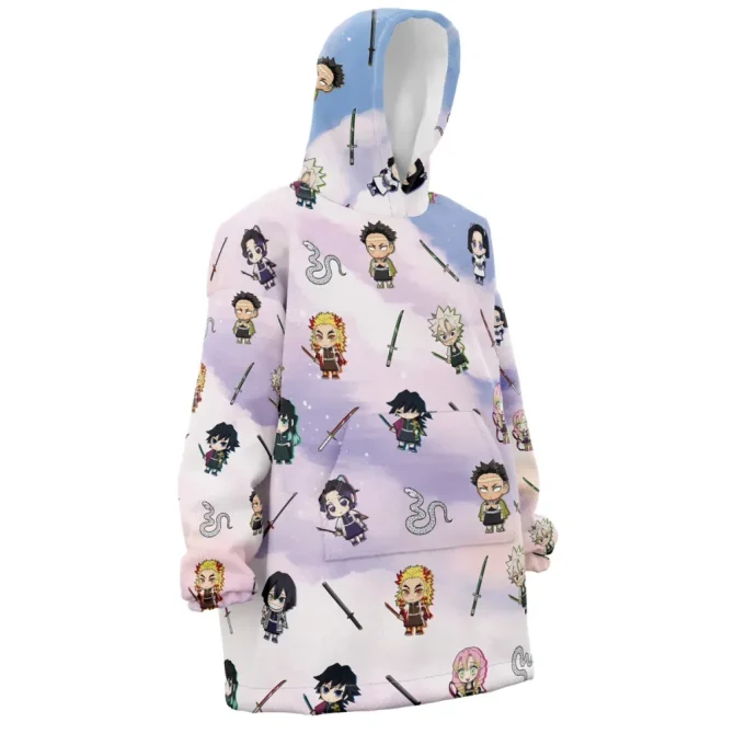 Chibi Hashira Pattern Demon Slayer Hooded Blanket Hoodie