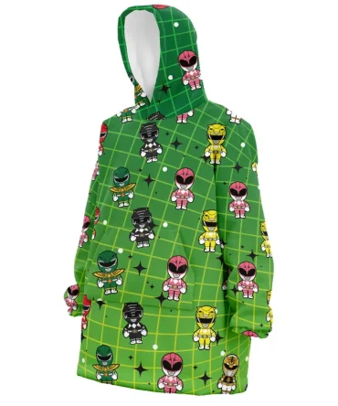 Chibi Mighty Morphin Power Rangers Pattern Hooded Blanket Hoodie