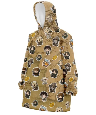 Chibi The Fellowship Of The Ring Pattern The Lord Of The Ring Hooded Blanket Hoodie