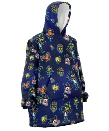 Crash And Dr. Neo Pattern Crash Bandicoot Hooded Blanket Hoodie