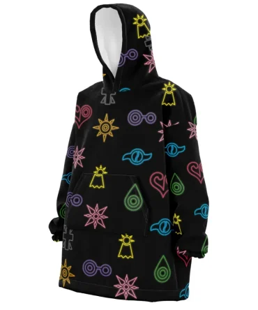 Crest Symbols Digimon Pattern Hooded Blanket Hoodie