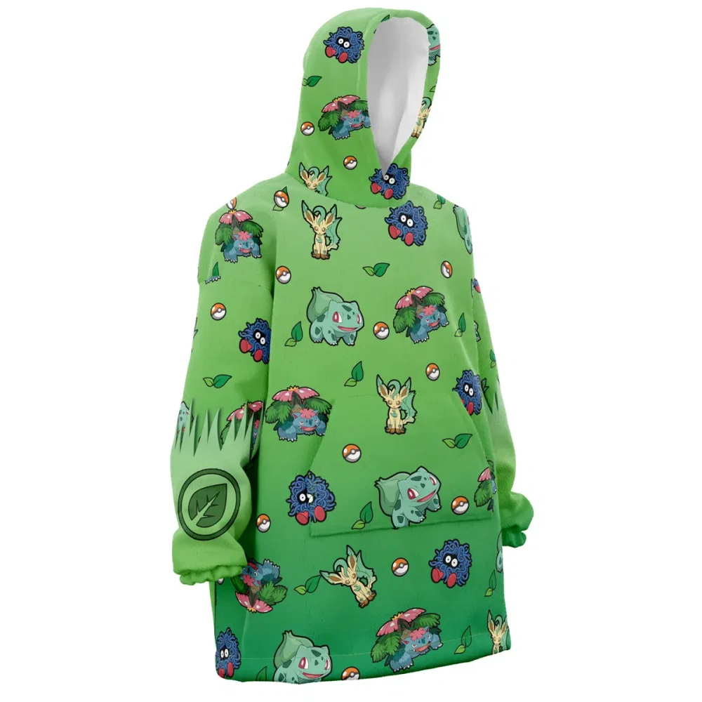 Grass Type Pattern Pokemon Hooded Blanket Hoodie