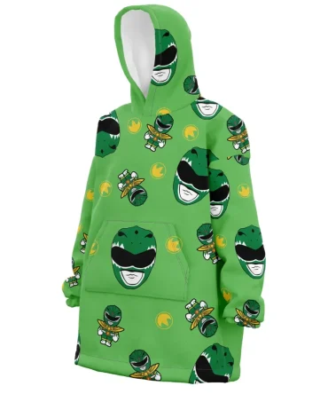 Green Ranger Pattern Mighty Morphin Power Rangers Hooded Blanket Hoodie