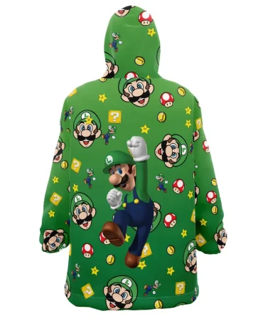 Luigi Mario Bros Pattern Nintendo Hooded Blanket Hoodie