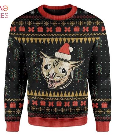 Best Coughing Cat Meme Ugly Christmas Ugly Christmas Sweater All Over Print Sweatshirt