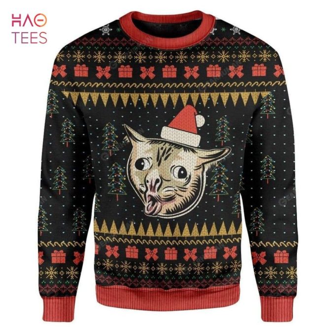Best Coughing Cat Meme Ugly Christmas Ugly Christmas Sweater All Over Print Sweatshirt