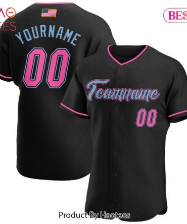 Custom Black Baseball Jersey - Personalized Name & Number - Stylish Pink Trim
