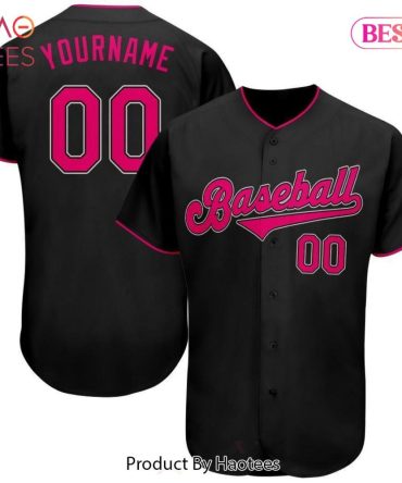 Custom Black Baseball Jersey With Pink Trim - Personalized Name & Number - Stylish Team Gear