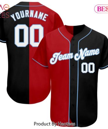 Custom Baseball Jersey - Split Black/Red Design - Add Your Name & Team - Perfect Gift!