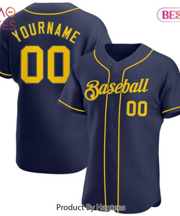Custom Baseball Jersey – Personalized Name & Number – Navy & Yellow Design