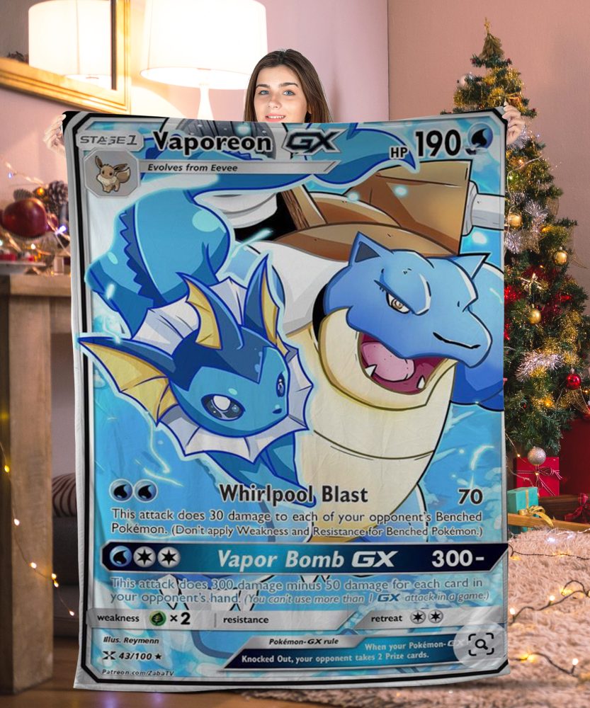 Cute Pokemon Vaporeon Gx Pokemon Card Blanket
