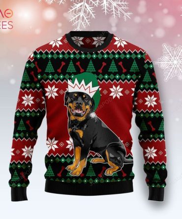 Best Cute Rottweiler Wearing Christmas Hat Ugly Christmas Ugly Christmas Sweater All Over