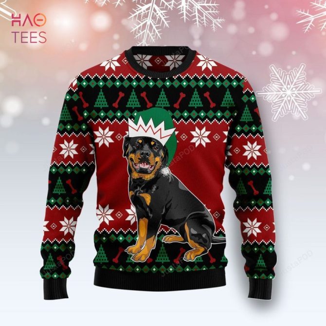 Best Cute Rottweiler Wearing Christmas Hat Ugly Christmas Ugly Christmas Sweater All Over