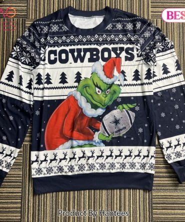 Festive Grinch Christmas Sweater - Cowboys Fan Holiday Sweatshirt