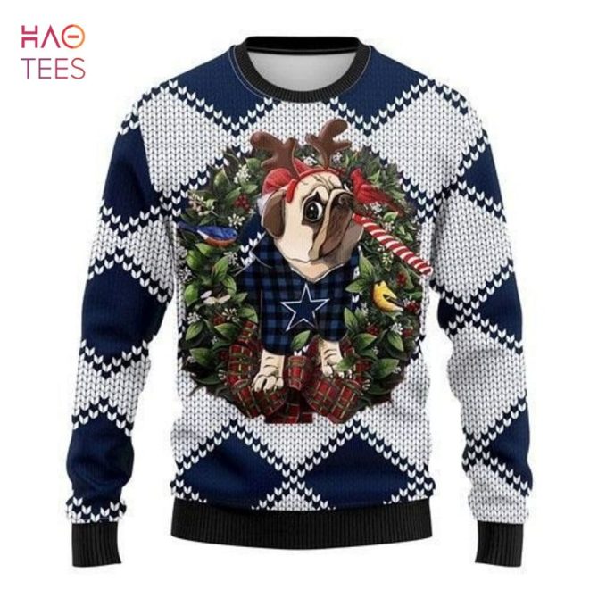 Best Dallas Cowboys Pug Dog Ugly Christmas Ugly Christmas Sweater All Over Print - Image 2