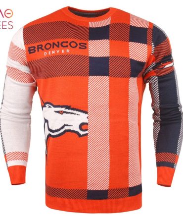 Best Denver Broncos Men'S Plaid Crew Neck Nfl Ugly Christmas Sweater