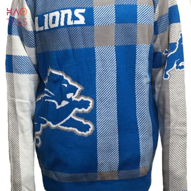 Best Detroit Lions Men'S Plaid Crew Neck Nfl Ugly Christmas Sweater