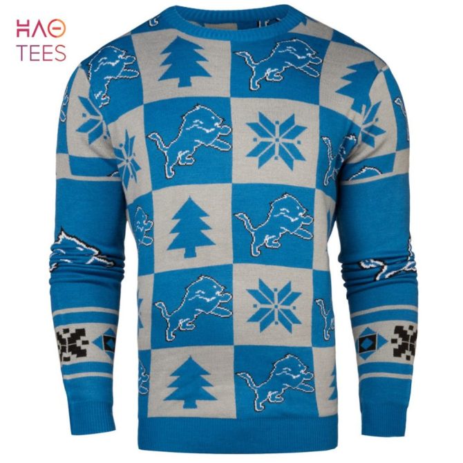 Best Detroit Lions Patches Nfl Ugly Crew Neck Ugly Christmas Sweater By Forever Collectibles