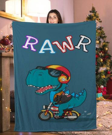 Cozy Dinosaur 'Rawr' Blanket – Fun Cartoon T-Rex On Motorcycle Design, Perfect Gift For Kids & Dino Lovers