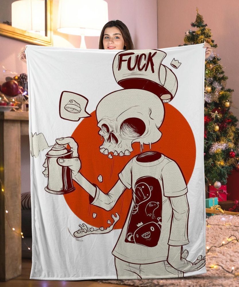 Edgy Skull Art Throw Blanket - Unique Graffiti Design, Perfect Gift For Art Lovers