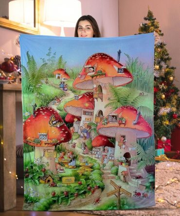 Cozy Mushroom Village Blanket – Whimsical Art Throw For Kids & Adults, Perfect Gift!