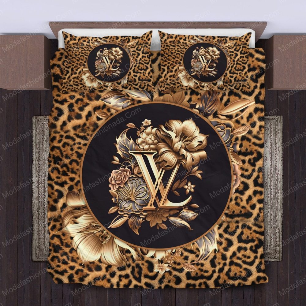 Flowers And Leopard Pattern Louis Vuitton Bedding Sets