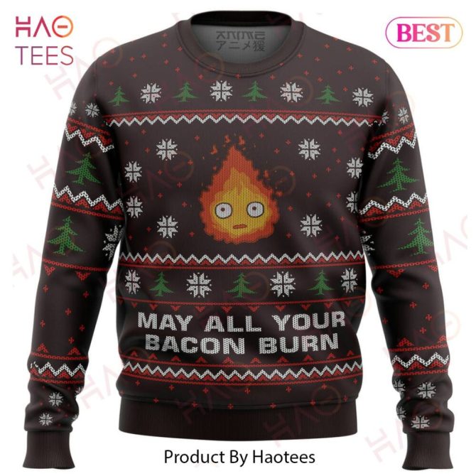 Cozy Holiday Sweater - Funny 'May All Your Bacon Burn' Design , Perfect Christmas Gift!