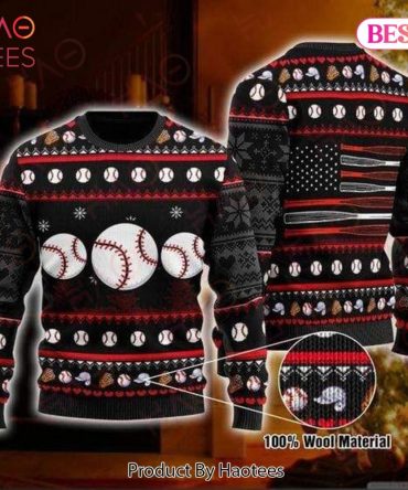 Baseball Ugly Christmas Holiday Sweater Baseball Ball Hat Gloves Black Sweater Baseball Sweater