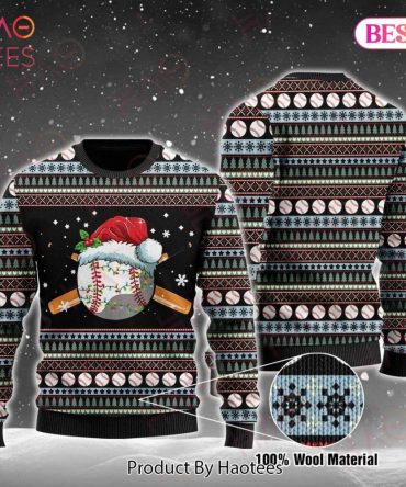 Baseball Ugly Christmas Holiday Sweater Baseball Ball Pattern Black Sweater Baseball Sweater