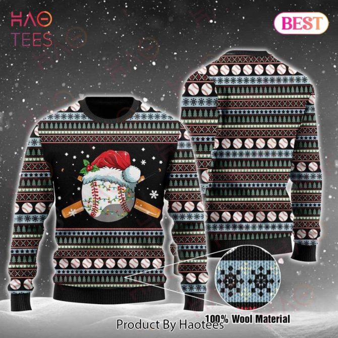Baseball Ugly Christmas Holiday Sweater Baseball Ball Pattern Black Sweater Baseball Sweater