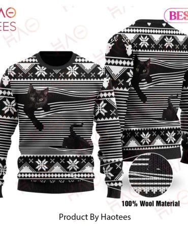 Cozy Black Cat Wool Sweater - Stylish Knit With Snowflake Design - Perfect For Winter Fashion