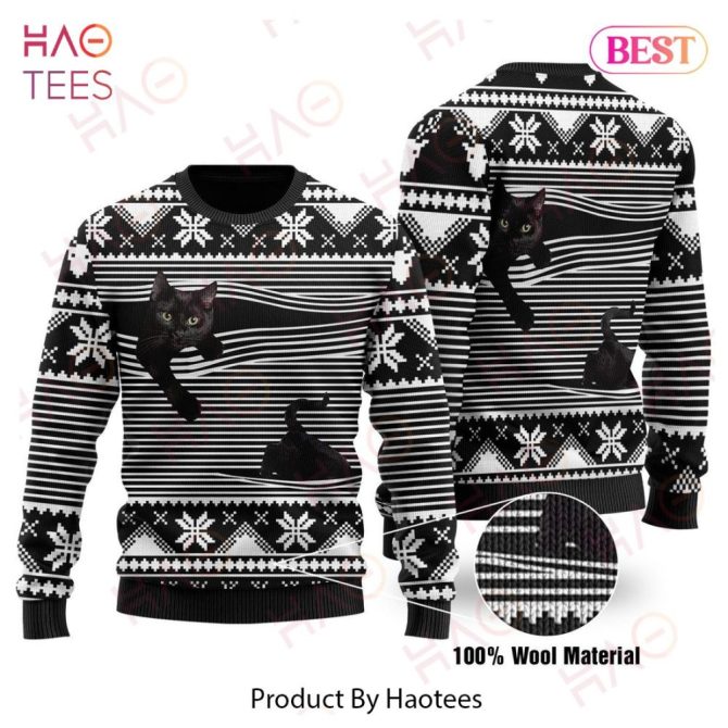 Cozy Black Cat Wool Sweater - Stylish Knit With Snowflake Design - Perfect For Winter Fashion