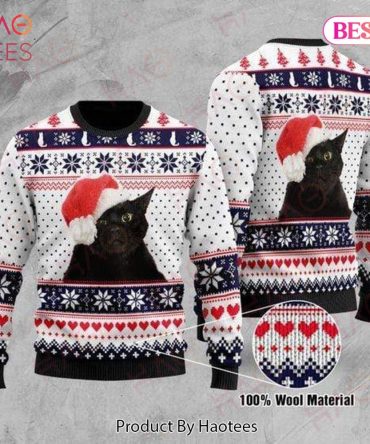Cat Christmas Holiday Sweater Black Cat Christmas Holiday Pattern White Blue Ugly Sweater Cat Ugly Sweater