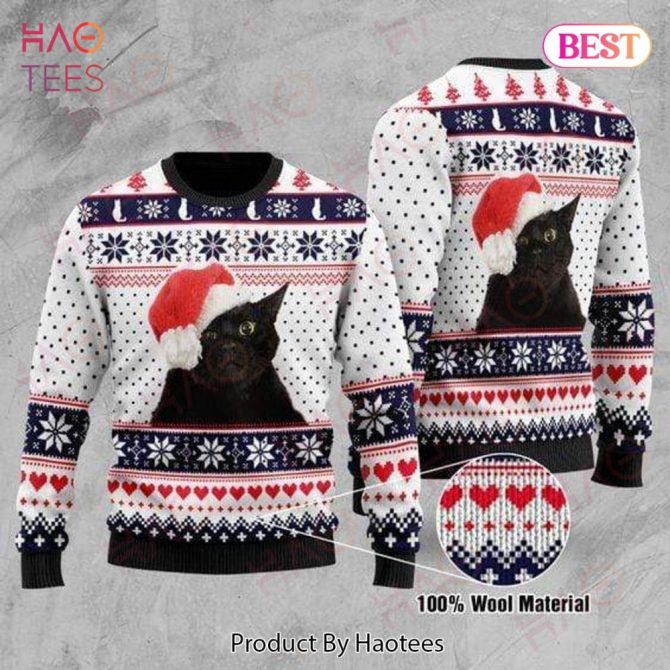 Cat Christmas Holiday Sweater Black Cat Christmas Holiday Pattern White Blue Ugly Sweater Cat Ugly Sweater
